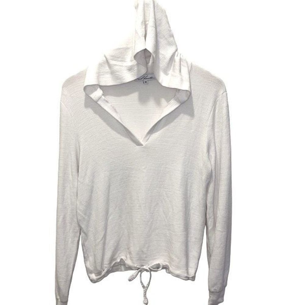 Red Haute Womens‎ Ribbed Textured V-Neck Lounge Pullover Hoodie White Medium
